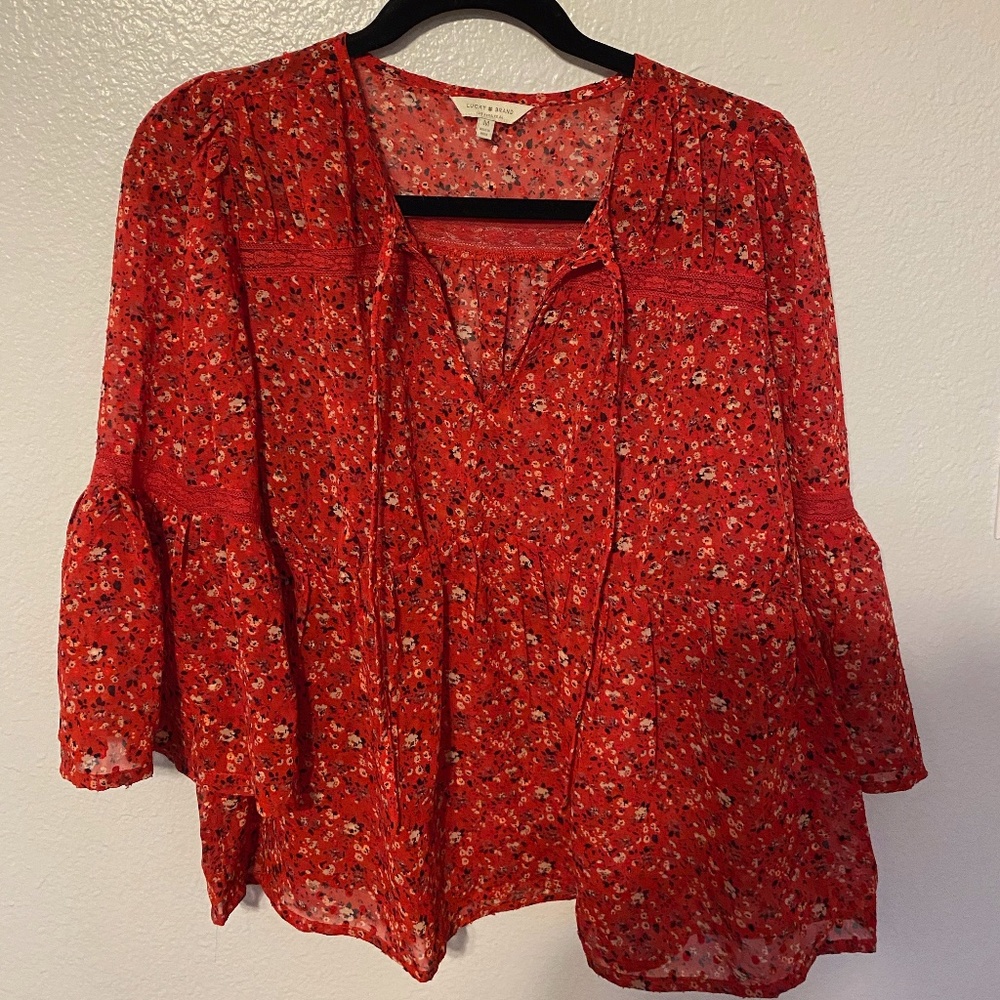 LUCKY BRAND red flowery blouse
